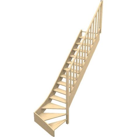 Escalier Qt Bas Molede Rampe Fuseaux Bois Hêtre Woodup- Bas à Droite Sans Contremarche 280 Cm