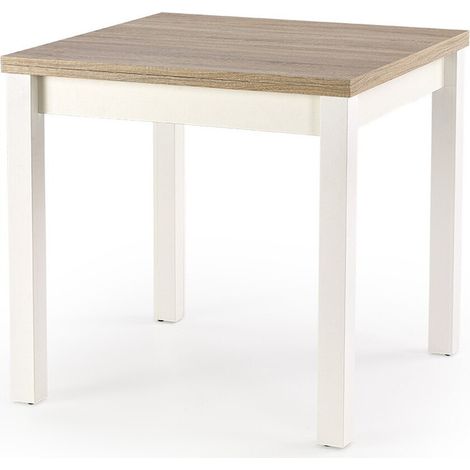 Mesa Houston 224, Roble Sonoma + Blanco, 76x80x80cm, Alargamiento, Aglomerado laminado, MDF