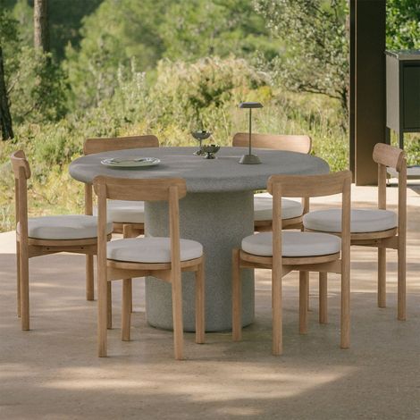 Set de table ronde Ø120 cm en ciment Émiria et 6 chaises de jardin en bois d'acacia Nualis SKLUM