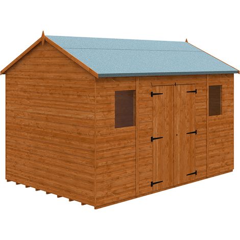 12x8 Workman Apex 12mm Shed - L355 x W235 x H254.5 cm - Solid Wood/Softwood/Pine - Burnt Orange