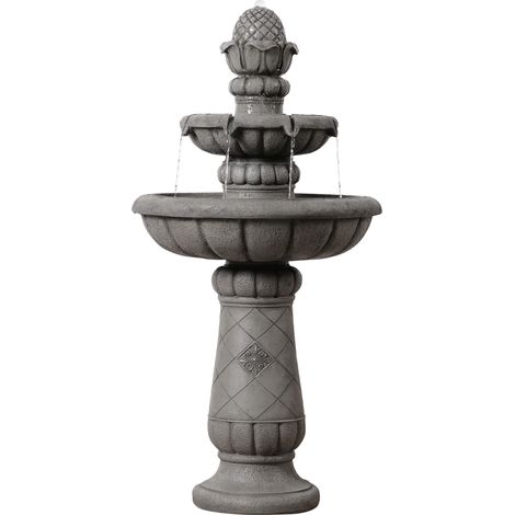 Teamson Home fontaine bain d’oiseaux 2 niveaux finition pierre gris clair