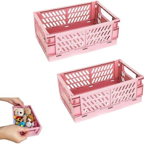 Set di 2 mini cestini portaoggetti pieghevoli, scatole portaoggetti in plastica impilabili, cestino portaoggetti piccolo e pieghevole per casa e ufficio. (1/5)