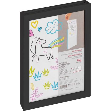 Cadre photo format A4 avec réserve intégrée - Cadre pour dessins d'enfant en bois "Artist Explorer" - Noir - Livraison gratuite (1/3)