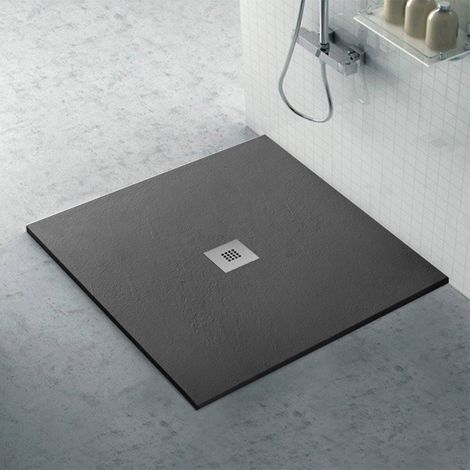 Piatto doccia ardesia 80x80 resina effetto pietra antracite Karen (1/5)