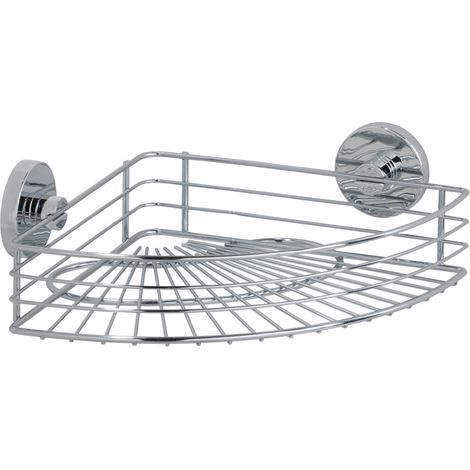 Wenko – Etagère d'angle de douche murale – Fixation Vacuum-Loc® sans perçage – Acier inox – Charge jusqu'à 33kg – Dimensions 35x9x22,5 cm – Chromé