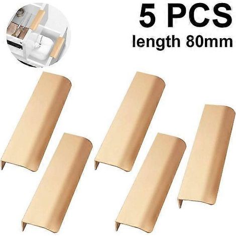 Poignées de meuble en alliage d'aluminium (lot de 5), entraxe de 64 mm et 160 mm, longueurs de 80 mm et 200 mm, coloris noir et or.