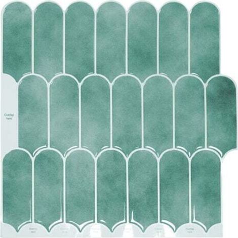 Green Self-Adhesive Tile Wallpaper 30 x 30 cm Mosaic Style Wall Sticker Waterproof Decorative Film for Bathroom and Kitchen Wall Tiles