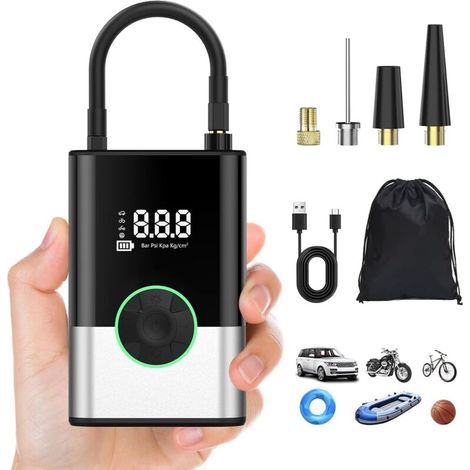 Lntyq 2000mAh×2 Mini Pompe à Air Électrique,Compresseur à Air Portatif Gonfleur Pneus sans Fil 150PSI avec écran LCD Numérique,Pompe à air Rechargeable pour Voiture,Vélo, Moto, Scoote, Balle (1/5)