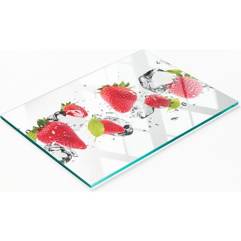 Vassoio da cucina in vetro con grafica di fragole e acqua, 80x52 cm. (1/5)