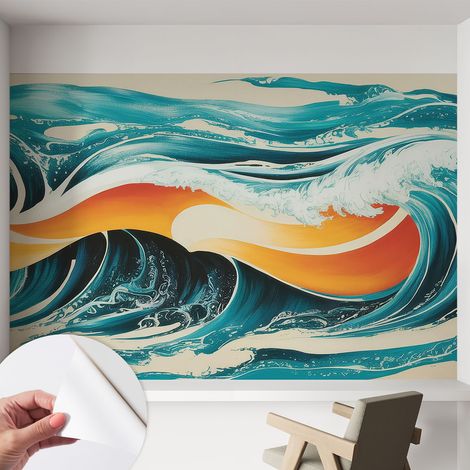 Papier peint adhésif décoratif pour chambre et salon Design moderne à poser facilement Vagues abstraites 152x104 cm (1/5)