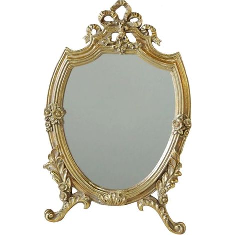 Miroir de Maquillage Mural Bureau Vintage Sculpté Doré Design Rétro Décoratif Chambre Coiffeuse (1/5)
