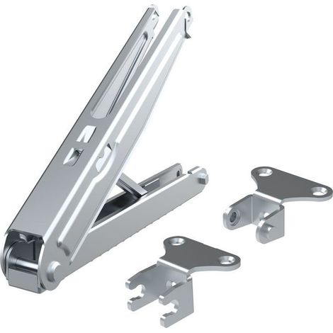 Compas à crémaillère faible hauteur 195 mm – Acier zingué blanc – 13 positions – Inclinaison précise pour sommier et tables de massage