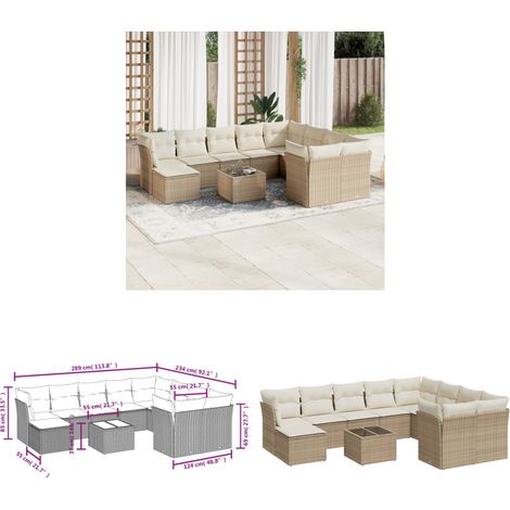 11-tlg. Garten-Sofagarnitur mit Kissen Beige Poly Rattan - Gartenmöbel - Esszimmergarnituren - Rattan Möbel - Outdoor Sofa - Lounge Set - Home & Living (1/3)