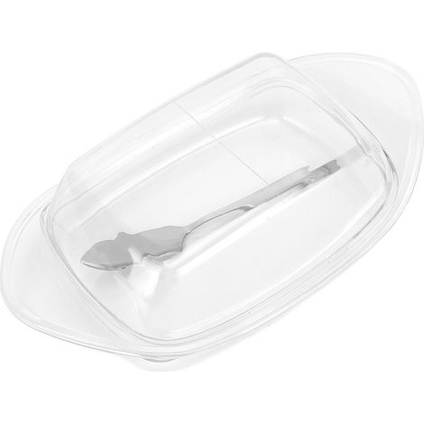 Boîte à beurre en forme de bateau avec couteau et couvercle, récipient à fromage de qualité alimentaire pour la cuisine (transparent) (1/5)