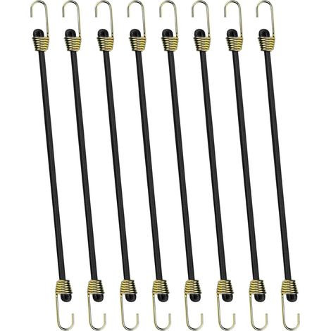 8 elastische Bungee-Seile, 25 cm Haken, kurze, robuste Gummibänder, Planen-/Gepäckspanner – schwarz