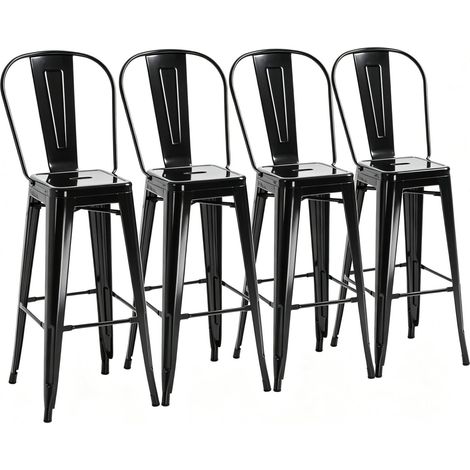 Set mit 4 stapelbaren Barhockern aus schwarzem Metall mit abnehmbarer Rückenlehne MODENUIT (1/5)