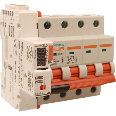 MCB Interruttore Magnetotermico Trifase Con Riarmo Automatico, 380V Curva C 4P 5M 10000A AC 400V PB8H, 3 Tentativi (10s/60s/300s), Corrente Disponibili 10A 16A 20A 25A 32A 40A 50A 63A  (C63A)