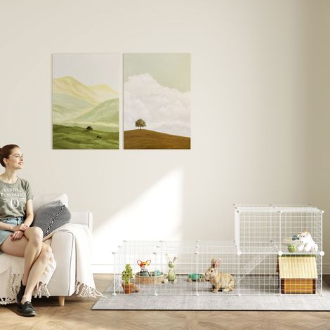 Enclos modulable blanc pour petits animaux – 36 panneaux métalliques avec porte (1/5)