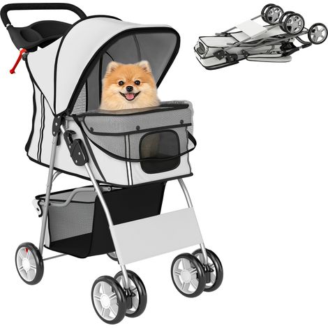 Carrito para Perros Pequeños con Cesta de Almacenaje Portavasos Ruedas y Cojín Lavable 77x44x102 cm Gris (1/5)