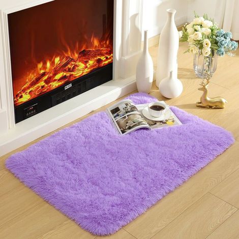 Tie-Dye Rugs Shaggy Living Room Rug Shaggy Fluffy Floor Rug Soft and Cozy Modern Non-Slip Carpet Home Decor Fluffy Carpet for Bedroom (Purple,40x60cm) (1/5)