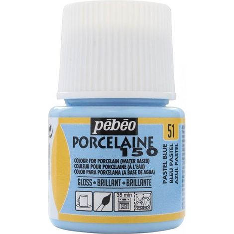 Peinture à l'eau brillante pour porcelaine - Bleu pastel - 45 ml (1/4)