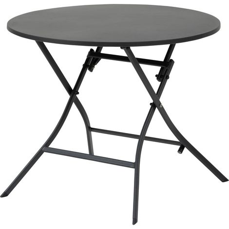 Hesperide – Table de jardin pliante ronde 4 places en acier traité époxy – Dimensions 85x71cm – Résistante aux intempéries – Facile à ranger