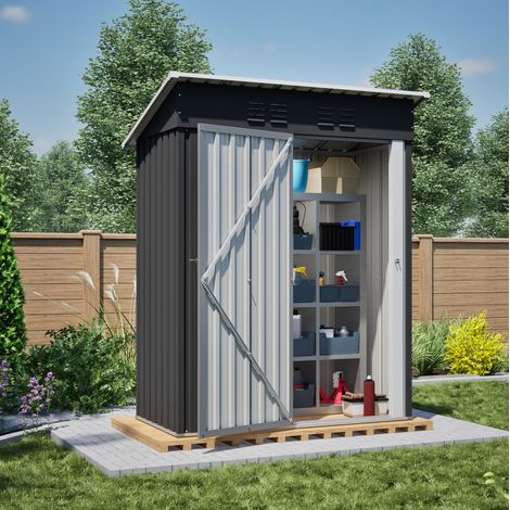 Cobertizo de jardín de metal negro 152,2 x 83,6 x 182 cm con puerta bloqueable sin ventanas 1,27 m² (1/5)
