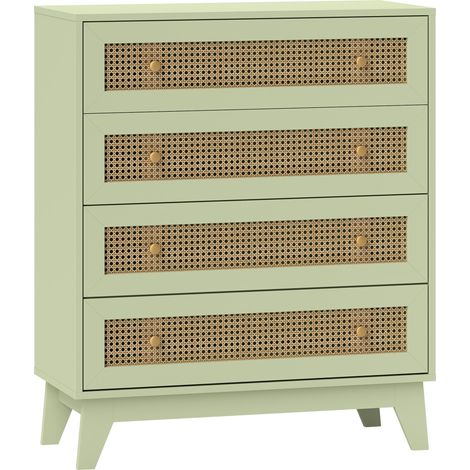 Cassettiera 4 cassetti frontali in paglia di vienna 80 x 35 x 95 cm portaoggetti sicuro antiribaltamento stile scandinavo accogliente in MDF verde 210001534