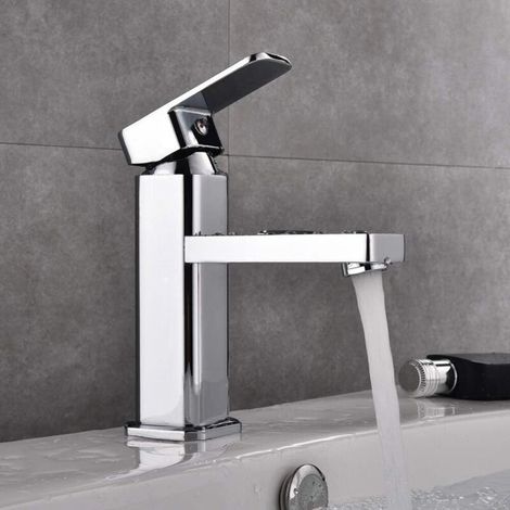 Robinet de salle de bain moderne commercial à poignée unique en chrome, robinet de lavabo monotrou avec couvercle d'installation facile, argent (1/4)