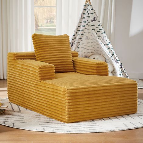 Modulares Sofa aus Cordstoff mit Schlaffunktion und Kissen, ohne Montage, Gelb (1/5)