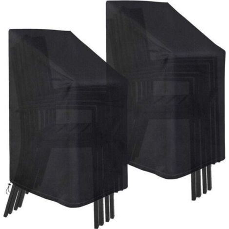 Lot de 2 housses de chaises de jardin empilables imperméables, coupe-vent et résistantes en tissu Oxford 210D 75 x 75 x 120 cm (noir) (1/5)
