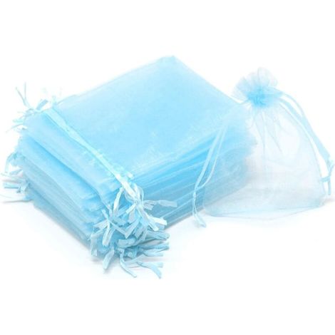 100 sachets de protection pour grappes de raisin, dimensions : 13 x 18 cm, couleur : bleu clair, avec cordon de serrage, protection complète contre les guêpes et les oiseaux, matière : organza (1/5)