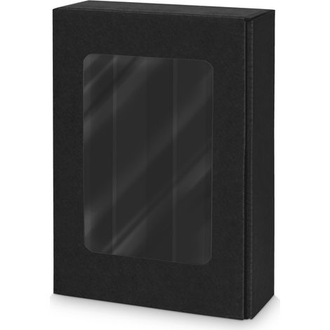 25 x Präsentkarton für 3 Flaschen 360x250x90 mm Kraftpapier Fenster Schwarz