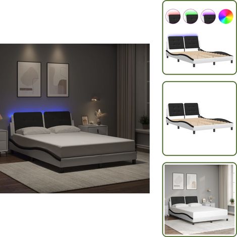 Letto Zadar - vidaXL Giroletto con LED senza Materasso Zadar Bianco e Nero 140x200 cm - Letto con supporto schiena