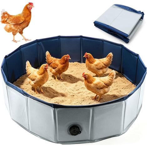 Baignoire à poussière pour poules Ø 80 cm x H 20 cm, bac en PVC robuste, bac à sable pliable, bain à sable pour poulailler, chaux, bain de sable, poulailler, accessoires de bain de poussière (1/5)