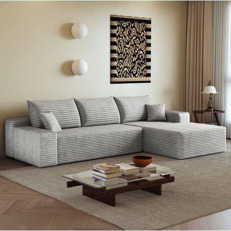 Canapé d'angle modulable 270 cm avec chaise longue, sans montage, en tissu gris OKMYHOME (1/5)