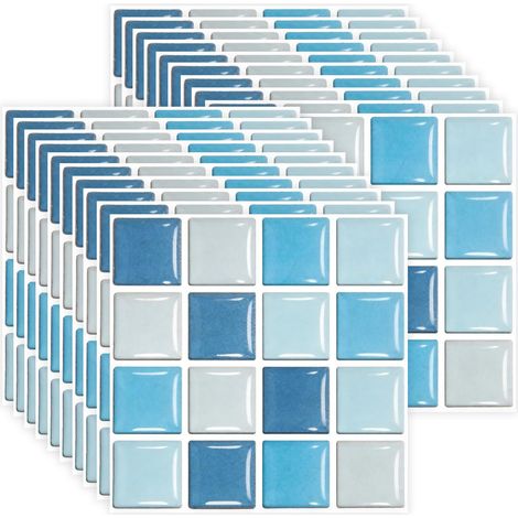 Autocollants carreaux mosaïque lot de 30 résistants à la chaleur étanches décoration pour cuisine et salle de bain couleur bleu ciel 20 x 20 cm (1/5)
