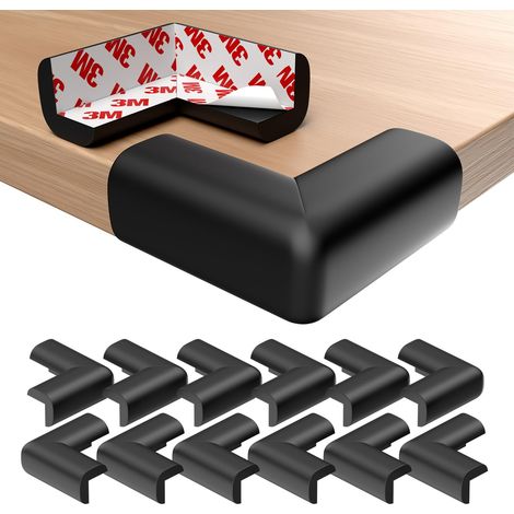 Lot de 12 protections de coins autocollantes pour bébé - Avec mousse - Protection contre les chocs - Pour bords de table - Avec adhésif 3M - Noir (1/5)