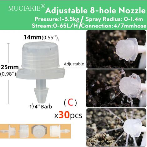 (C) Pipette d'irrigation réglable à 90/180/360°, micro-buse de pulvérisation pour jardin, buse rotative, pulvérisateur à brouillard avec compensation de tuyau de 4/7 mm (1/5)