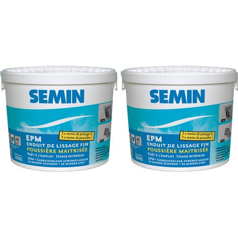 Enduit de Lissage Semin - Poussière Maîtrisée - Finition des Murs - 3 Fois Moins de Ponçage - Intérieur - Seau de 25 kg (lot de 2)