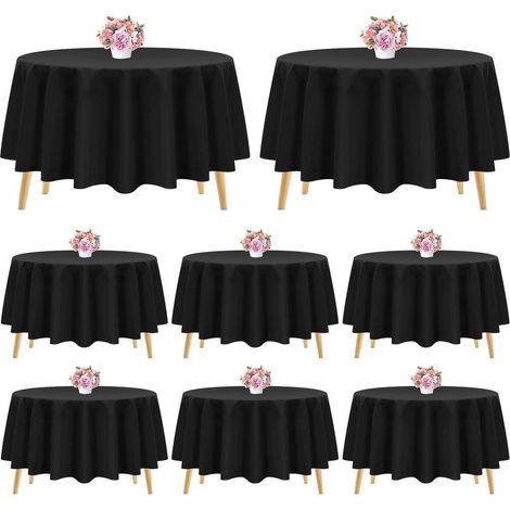 Lot de 8 sets de table ronds noirs 228 cm, lavables, polyester, pour mariage et fête