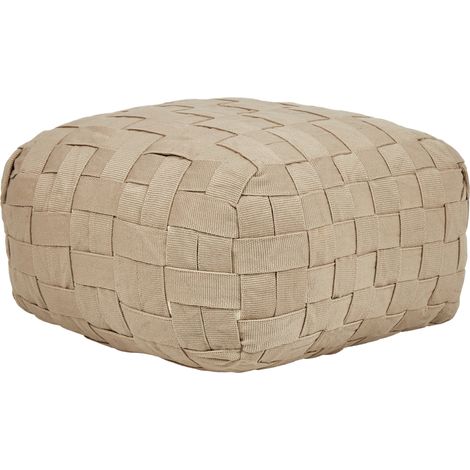 Puf Exterior Tejido a Mano Otomana Material Sintético Accesorios de Jardín 50 x 50 cm Beige Bodla