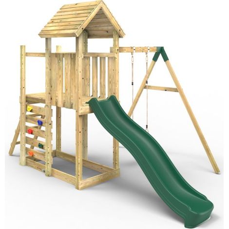 Rebo Extended Tower Wooden Climbing Frame with Swings & Slide - Rushmore