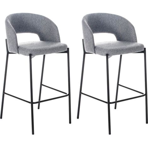 Set 2 Sgabelli 50x52xH89 cm in Tessuto Greta Grigio Chiaro e Nero (1/5)