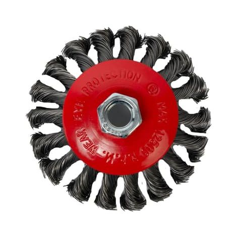 Brosse métallique torsadée pour meuleuse d'angle conique 100 mm (1/4)
