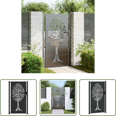vidaXL Stahl Tor - Gartentor Schwarz 110 x 205 cm Pulverbeschichteter Stahl