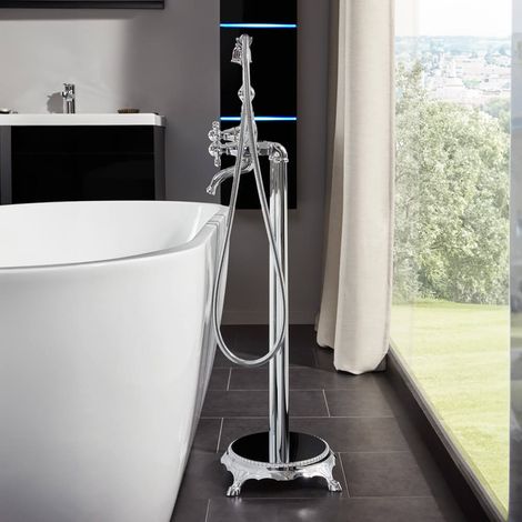 HOME DELUXE - Design Standarmatur - Retro - Höhe: 100 cm, inkl. Handbrause I freistehende Armatur Wannenbrause Wanneneinlass  Wannenarmatur Badezimmer Retro Chrom (1/4)