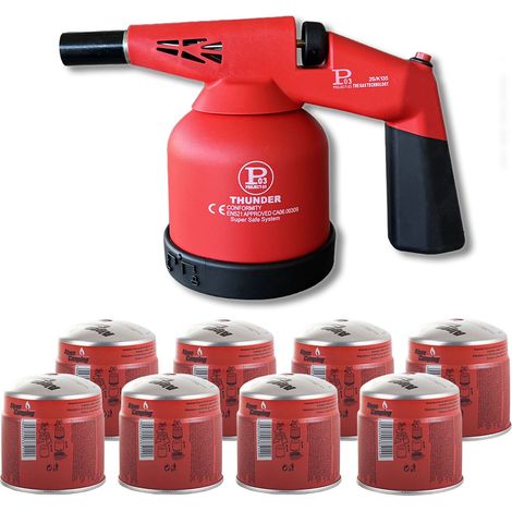 Lampe à souder à gaz 1760W + 8 Cartouches gaz Utilisation à 360°- Chalumeau à gaz Allumage électronique à batterie PROWELTEK