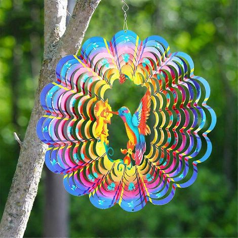 12-Zoll-Vogel-Windspiel aus Metall, 3D-Drehfunktion