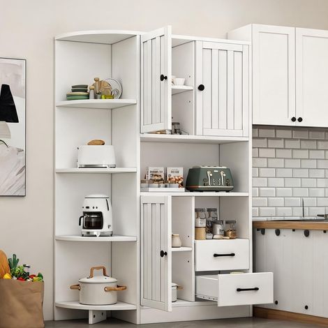 Meuble d'angle blanc avec rangements et étagères 104 x 35 x 155 (1/5)